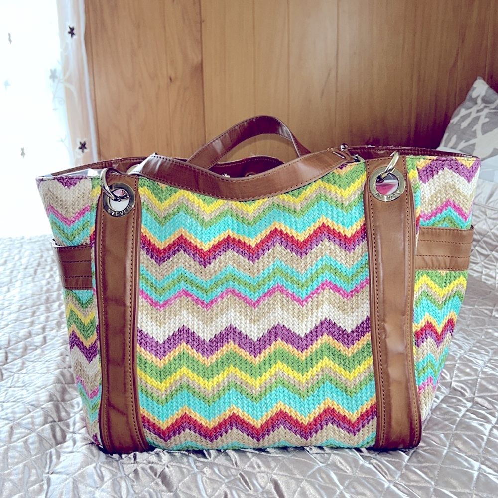 STEVEN MADDEN COLORFUL KNITTED LARGE TOTE
